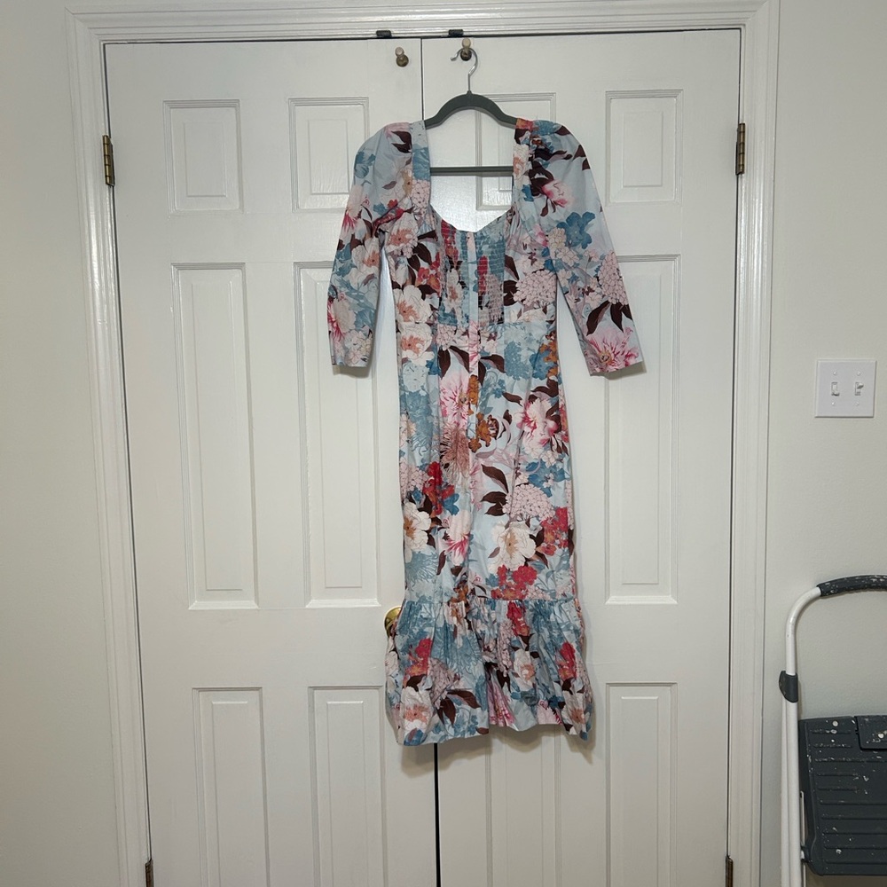 Cara Cara Light Blue Floral Square-Neck Midi Dress - Picture 4 of 6
